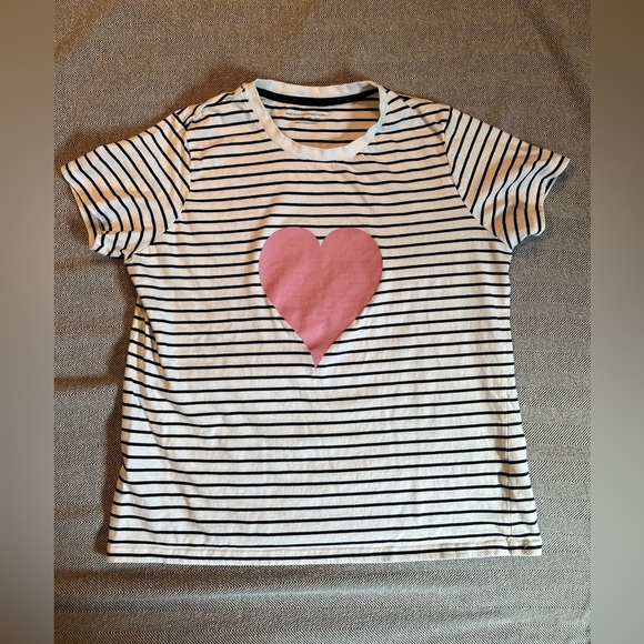 French Connection Striped T-Shirt with Pink Heart - Picture 1 of 8